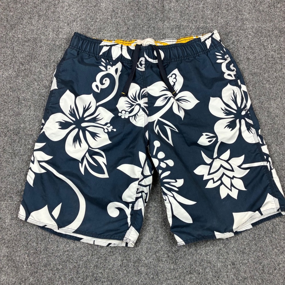 Old Navy Mens Size Medium Navy White Hibiscus Floral Board Shorts Swim Trunks